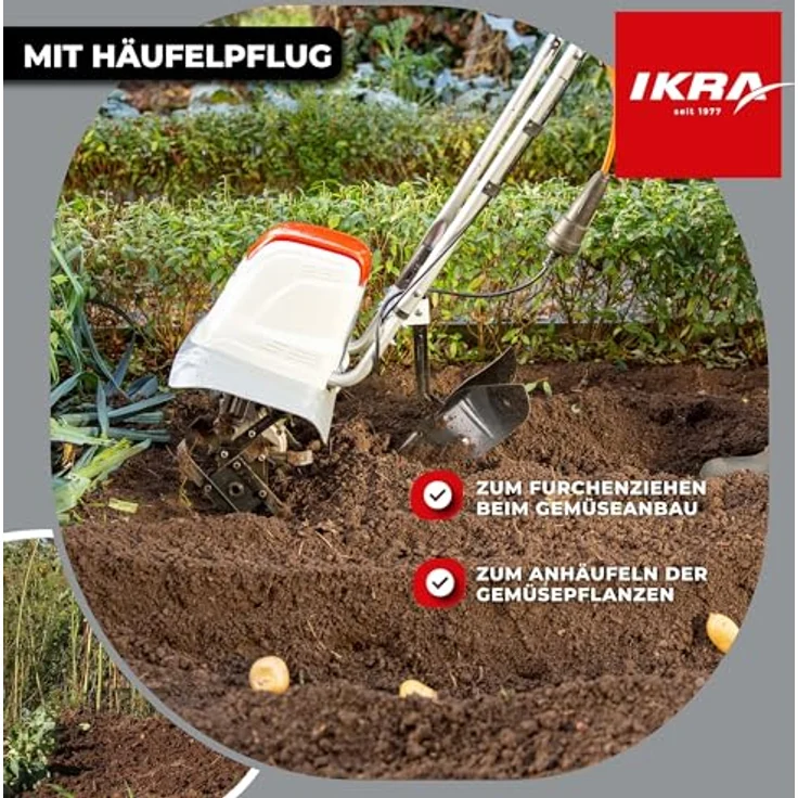 ikra GmbH Elektromotorhacke FEM 1500, 1500 W, 45 cm Arbeitsbreite, inkl. Häufelpflug, 17 bis 45 cm tief – Bild 3