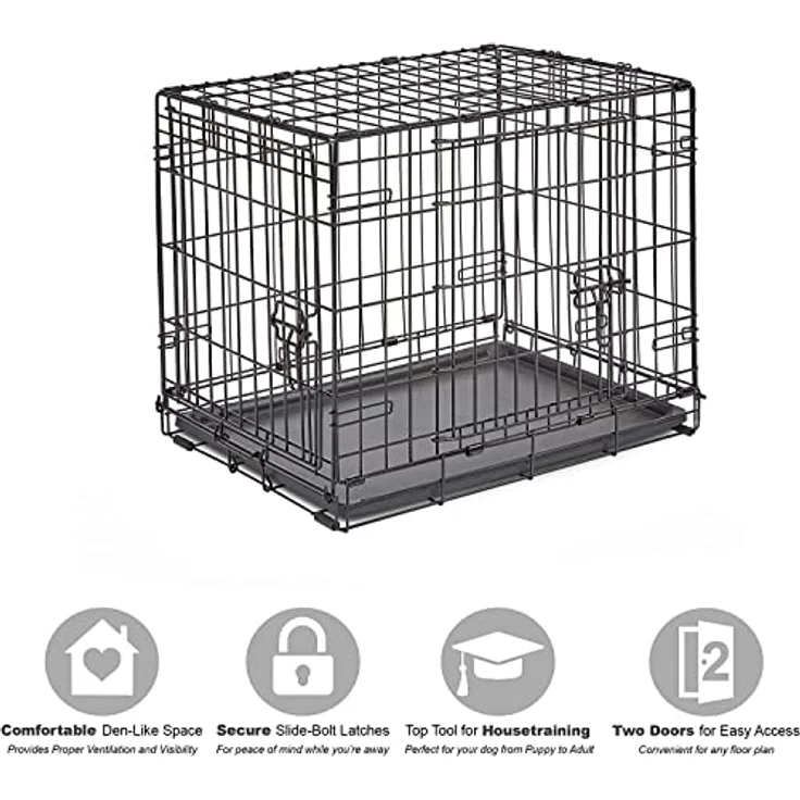Midwest Homes for Pets Hundekäfig, Einzel- und Doppeltür, inkl. auslaufsicherer Pfanne, bodenschonenden Füßen und neuen patentierten Funktionen – Bild 4