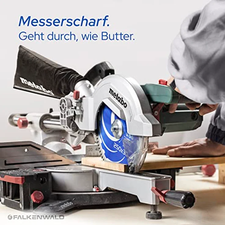 FALKENWALD ® Sägeblatt 250x30 Holz, 80 HM Zähne für feine Schnitte, kompatibel mit Bosch GTS 10 XC & Metabo KGS 254 M – Bild 5