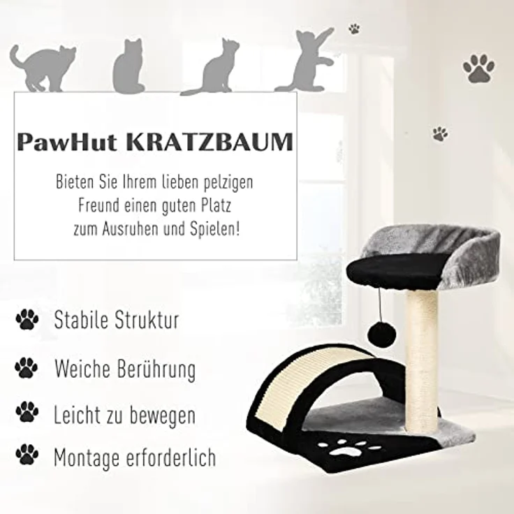 PawHut Kratzbaum Katzenbaum mit Spielbällen Katzenkratzbaum Sisalseil-Kratzstangen Schwarz 35,5 x 37 x 46 cm – Bild 4