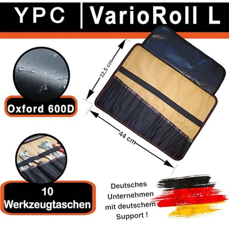 YPC VarioRoll L, Werkzeugtasche rollbar 45x32cm, 10 Steckfächer, 4 Halteschlaufen, wasserfestes Oxford 600D Polyester – Bild 2