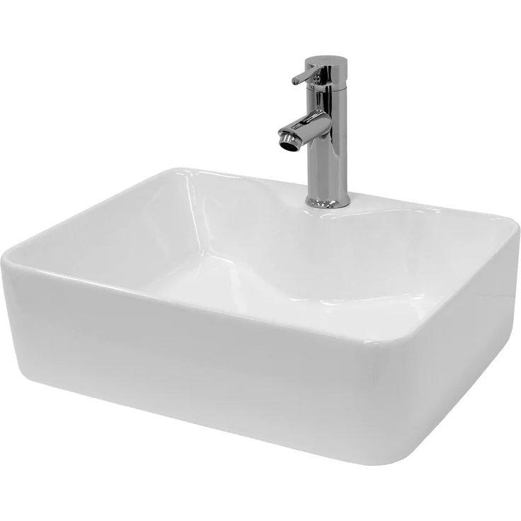 ecd germany Waschbecken Quadratischform 480x380x140 mm weiß aus Keramik - inkl. Ablaufgarnitur ohne Überlauf – Bild 1