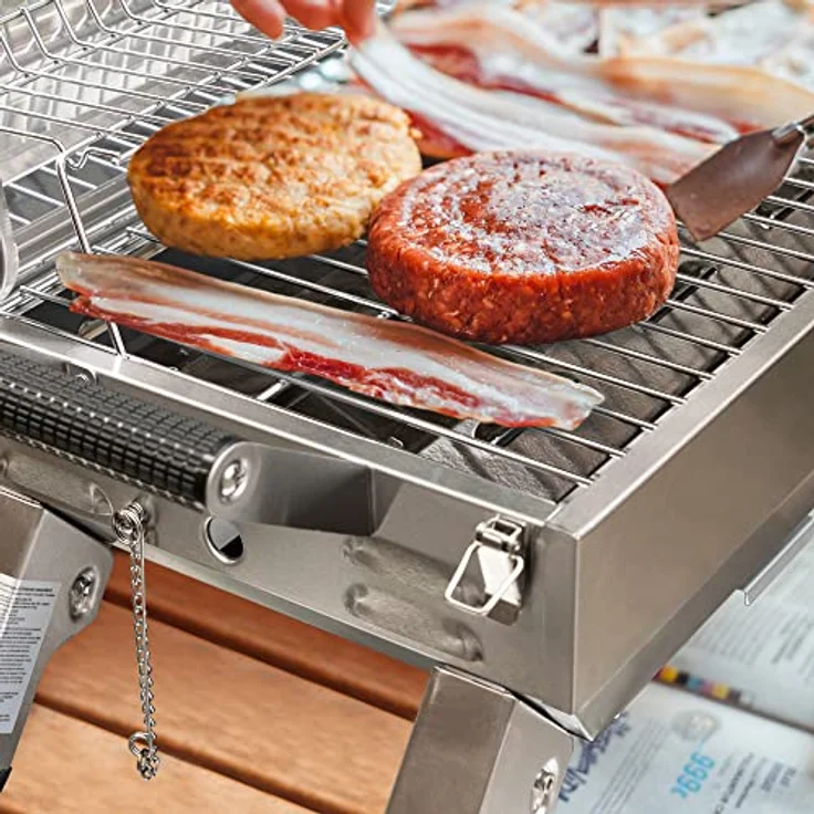 Royal Gourmet Edelstahl Tragbarer Gasgrill, Compact Tischgrill mit Zwei Griffen und Reiseschlössern, Klappbaren Beinen, 3 kW BBQ Campinggrill für Balkon, Picknick Silber – Bild 5