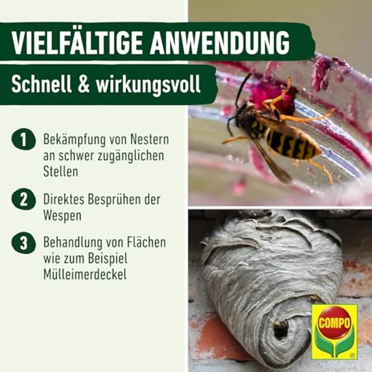 COMPO WespenSTOPP Wespenspray mit Sprührohr, Sofort- und Langzeitwirkung gegen Wespen und Wespennester, 500 ml, Grün – Bild 5