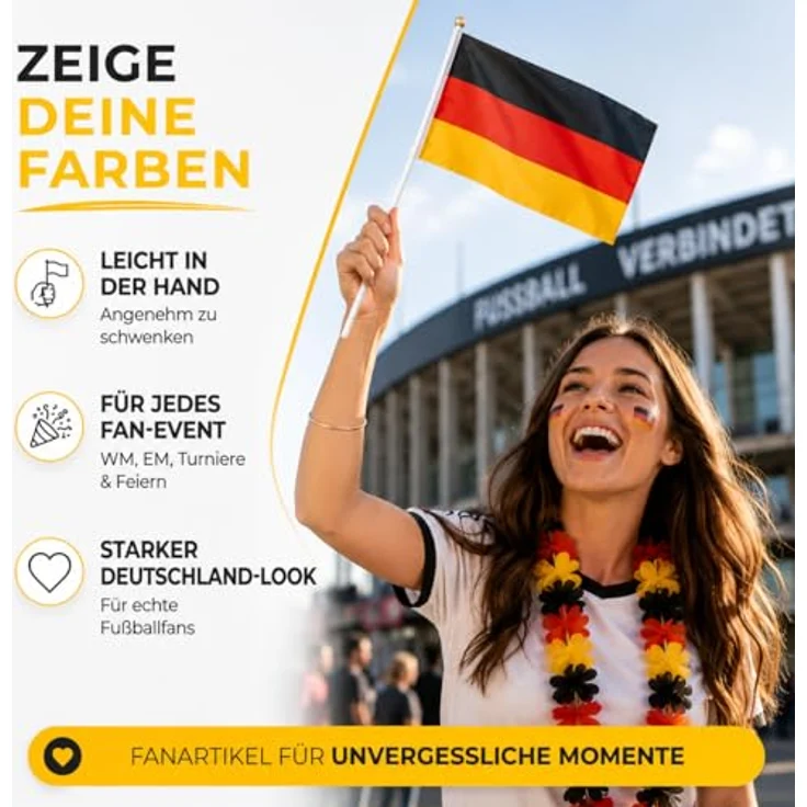 TK Gruppe Timo Klingler 24x Handfahne 40 cm, Deutschland Flagge in Schwarz-Rot-Gelb, ideal für Fußballpartys und Dekoration für WM 2026 – Bild 3