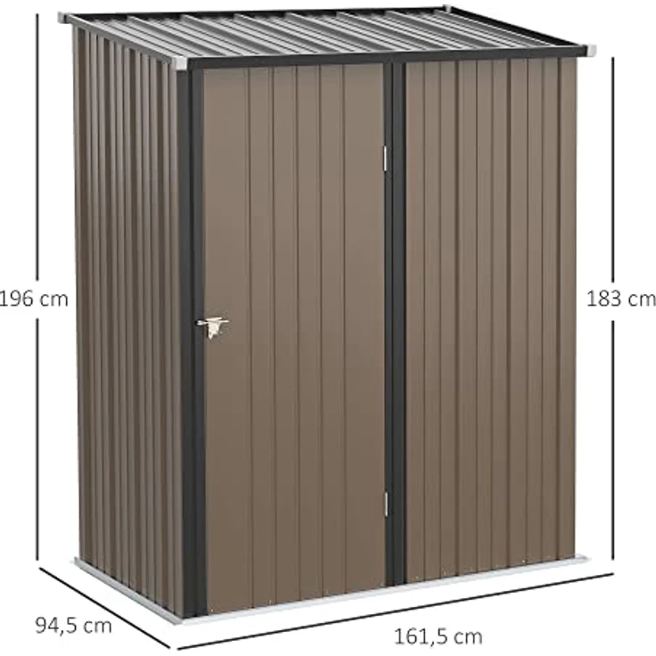 Outsunny Gerätehaus mit Pultdach 1,34 m² Metall Gartenhaus Geräteschuppen verzinkter Stahl Braun 161,5 x 94,5 x 196 cm – Bild 3