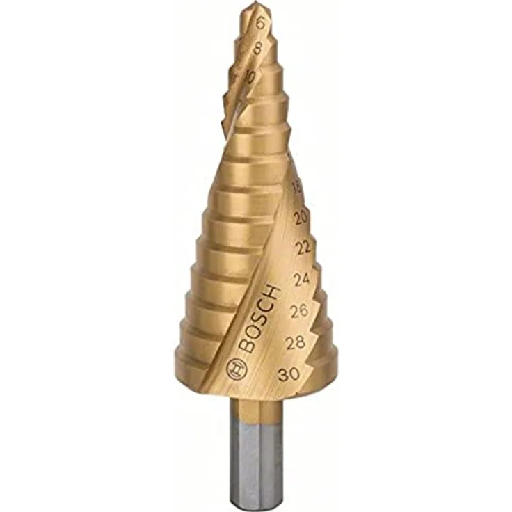 Bosch Accessories 2608587430 HSS Stufenbohrer 6-30 mm TiN, 3-Flächenschaft, Gesamtlänge 93,5 mm, ideale Lösung für präzises Bohren in Metall und Kunststoff