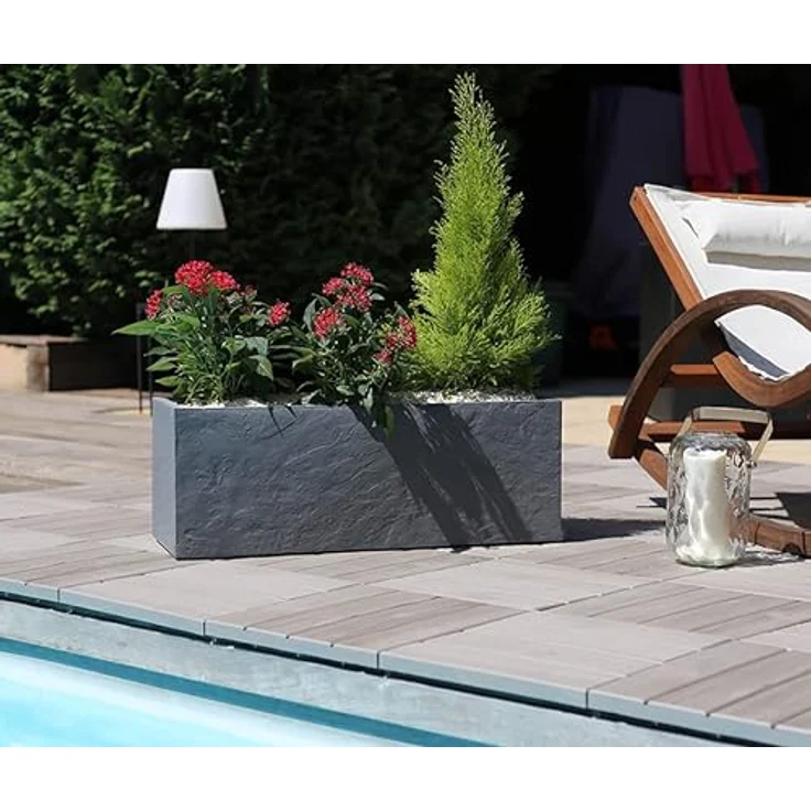 Ondis24 Pflanzkübel Vulkan, 57L Pflanzvolumen, rechteckig, Blumenkasten mit Wasserspeicher, Balkon Terrasse, Blumenkübel (Anthrazit) – Bild 2