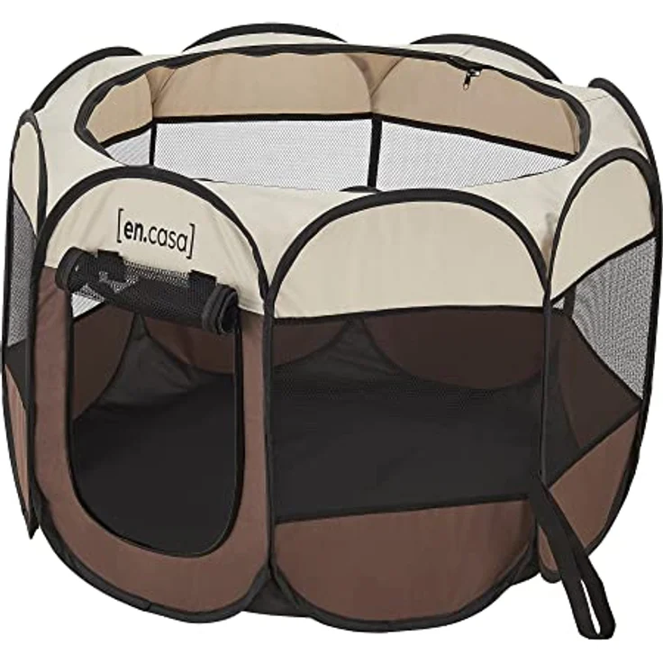 [en.casa] Hundelaufstall Telford 43 x 74 x 74 cm Pop Up Tierlaufstall für Innen- und Außenbereich Welpenlaufstall Hundehütte Braun/Cremefarben – Bild 4