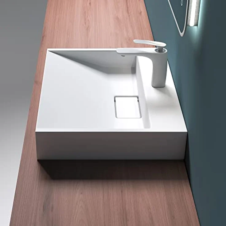 Mai & Mai Waschbecken Col19 Aufsatz-Waschbecken Hänge-Waschtisch Gussmarmor Rechteckig Weiß 50cm Wide – Bild 5