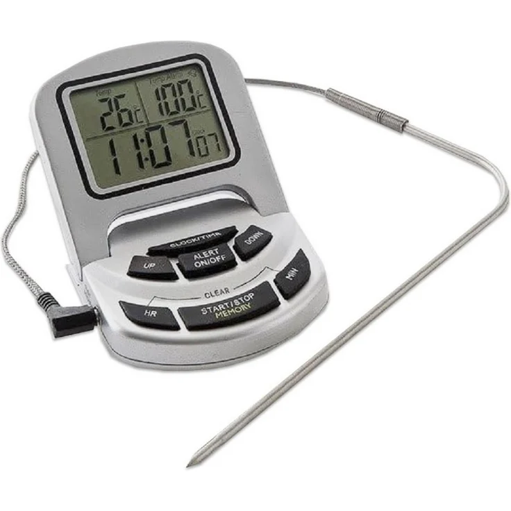 LANDMANN Digital BBQ Thermometer mit Timer, Grillthermometer mit digitalem Display und Temperaturalarm