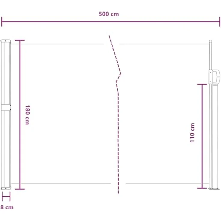 vidaXL Seitenmarkise, einziehbar, grau, 500 x 180 cm, wasserdicht, UV-Schutz, modern – Bild 3
