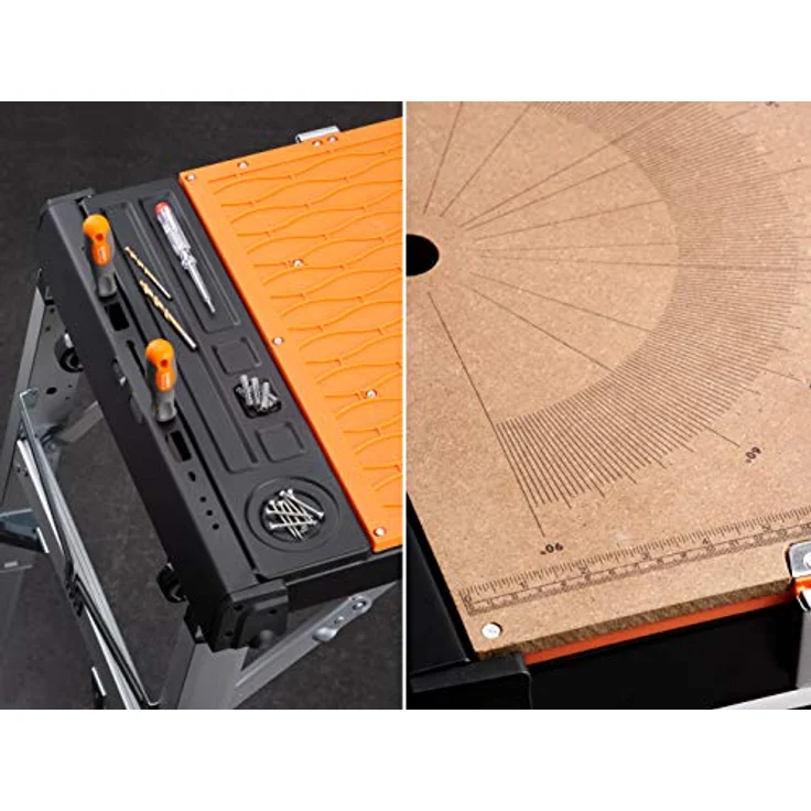 Meister Universal-Werkbank 4 in 1-Tritt-Hocker-Rollbrett-Transportroller-85 cm Arbeitshöhe-Mit Ablagefächern & wendbarer Arbeitsplatte-Höhenverstellbare Werkzeugbank-Werktisch - 9079620 – Bild 4