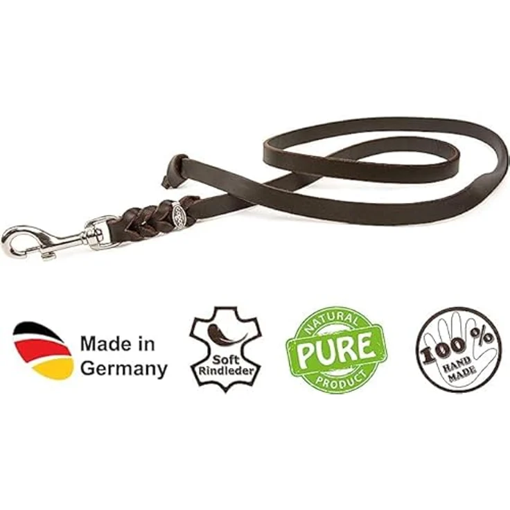 CopcoPet Hundeleine Cognac, geflochtene Fettlederleine aus Premium Rindsleder, ohne Handschlaufe, mit Chromkarabiner, 1m x 8mm, handgefertigt in Deutschland – Bild 3