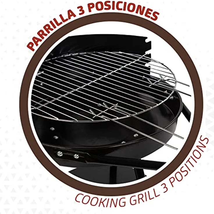 Tragbarer Holzkohlegrill Aktive Ø 42 x 74 cm rund | 3 höhenverstellbar | 2 Rollen für einfachen Transport | Schnelle und einfache Montage | Grillrost mit zwei abnehmbaren Griffen – Bild 3