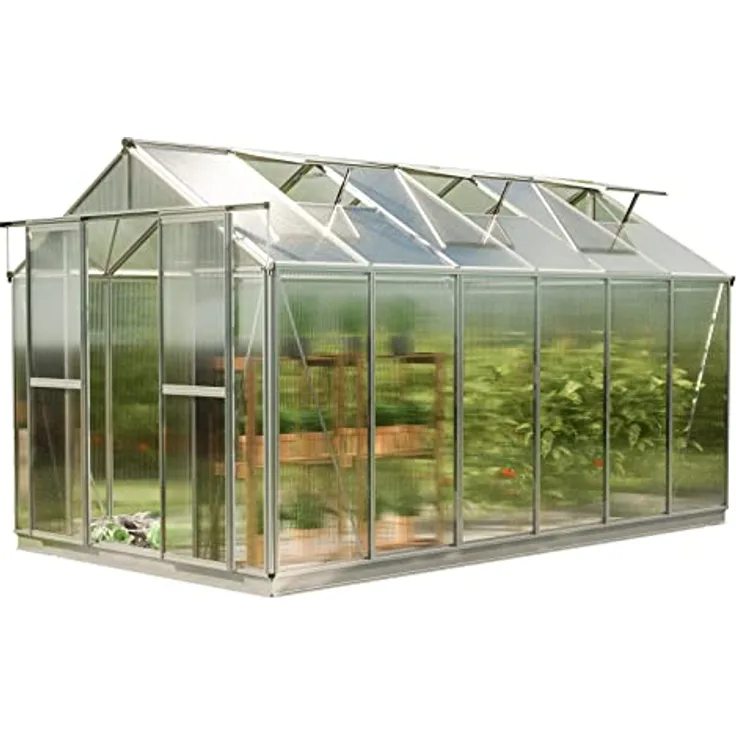 GFP Gewächshaus Saphir 6 aus Alu 259x384 cm ca. 8 mm Doppelstegplatten mit Fundamentrahmen, automatischer Fensteröffner - Made in Austria