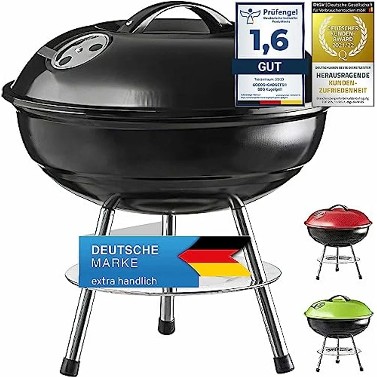 Micro BBQ Kugelgrill kompakter Reise Holzkohle-Grill Tischgrill Edelstahl emailliert 38cm - Schwarz – Bild 1