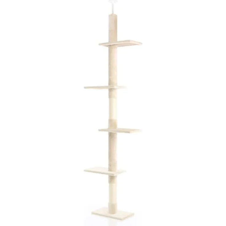 Fudajo Kratzbaum deckenhoch 230–276 cm in Beige, Katzenkratzbaum mit 4 Ebenen, höhenverstellbarer Deckenspanner, mit Sisal - Preisvergleich – Bild 1
