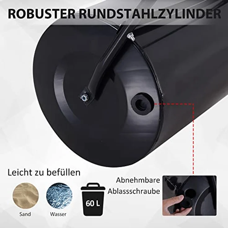 Outsunny Rasenwalze mit U-Griff, rostresistenter Stahlzylinder, 57 x 40 x 123 cm, schwarz – Bild 3