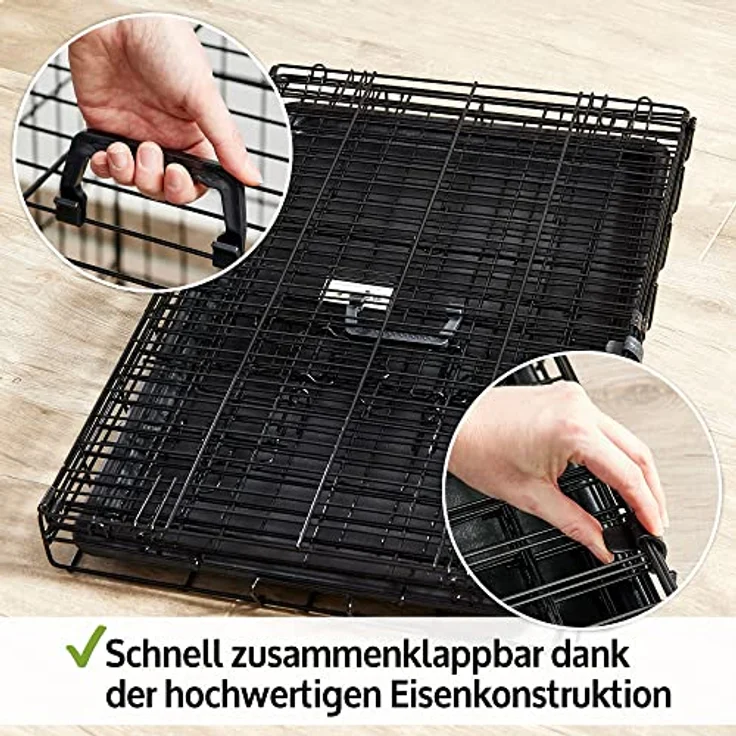 zooprinz Faltbare Hundebox aus stabilem Eisen, Hundekäfig mit 2 Türen und herausnehmbarer Bodenschale, transportabel mit Griff, in 4 Größen verfügbar (77,5 x 48,5 x 55,5 cm) – Bild 4
