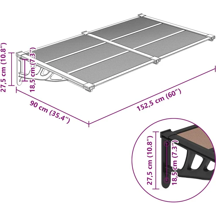 vidaXL Türvordach Schwarz 152,5x90 cm Polycarbonat, wetterfest und korrosionsbeständig – Bild 1
