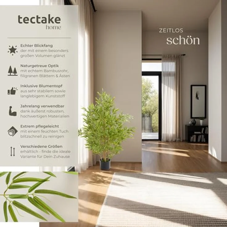 tectake® Bambus künstliche Zimmerpflanzen, Fake Plant - 120 cm, naturgetreuer Bambusbaum, vielseitige Dekoration für jeden Raum – Bild 2