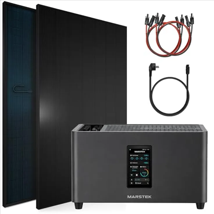 SUNNIVA® 920W Balkonkraftwerk mit 2,56 kWh Speicher MARSTEK Jupiter C, bifazial Full Black, kompletter PV Solaranlage-Steckdose, 2x 460W N-Type Glas-Glas Module