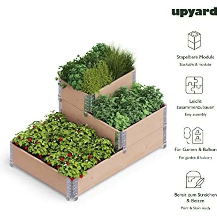 Upyard Stepped Bed - modernes Hochbeet aus Paletten - modulares, mehrstufiges Hochbeet aus Naturholz für Garten und Terrasse, 120x80x58,5, Braun – Bild 3
