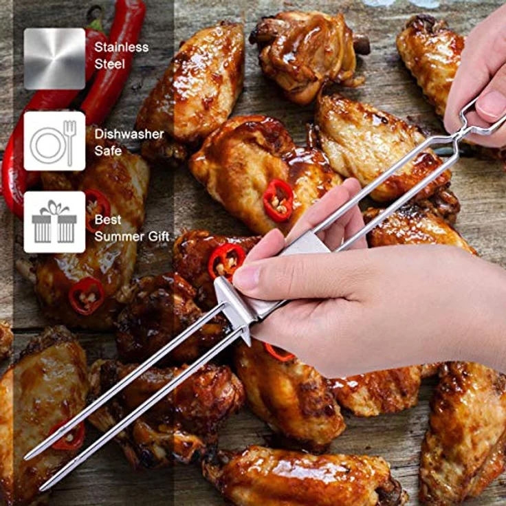 Dailyart Schaschlikspieße Edelstahl, 33 cm (6 Stück) – Zweizinkige BBQ-Flachspieße, extra breit 5 mm und 2 mm dick, rostfrei, ergonomischer Holzgriff, spülmaschinengeeignet – Bild 4