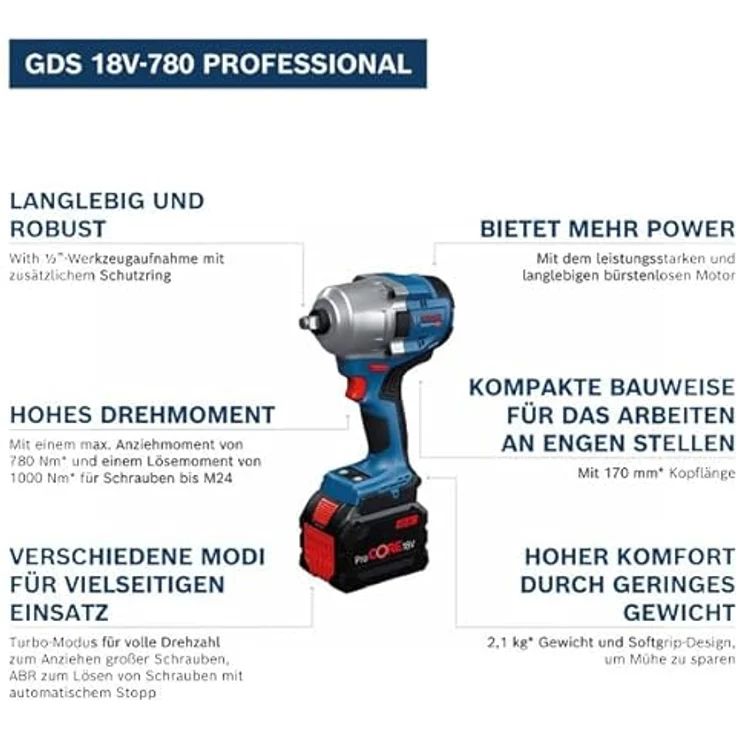 Bosch Professional GDS 18V-780, Akku Drehschlagschrauber mit 780 Nm Anziehmoment, kompakte Bauweise und L-BOXX – Bild 2