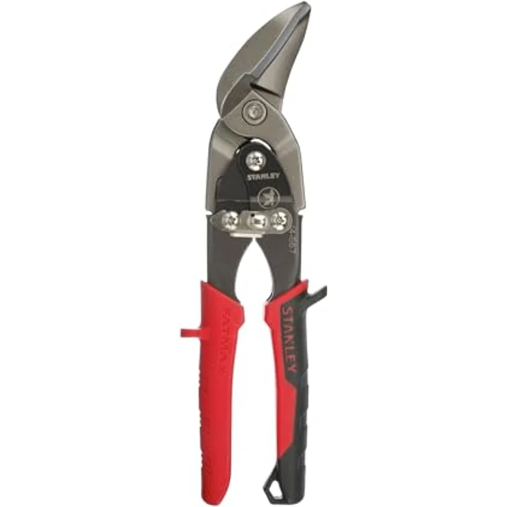 Stanley Maxsteel Blechschere (mit Durchlauf links, 250 mm Länge, Bi-Material Kunststoffhandgriff, chromveredelt, Einhandbedienung) rot, 2-14-567 – Bild 2