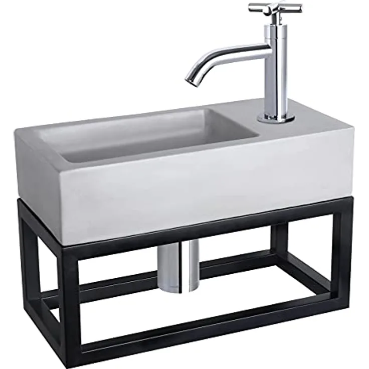 Differnz Ravo Handwaschbecken-Set, Beton Hellgrau, 38.5 cm breit, mit 2 Jahren Garantie