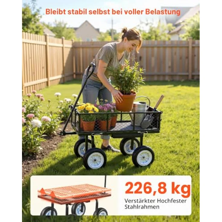 VEVOR Bollerwagen 226,8 kg Tragkraft, Gartenwagen mit Sitz, PU-Rädern und verstellbarem Griff, Transportwagen mit Werkzeugablage, Schwarz – Bild 2