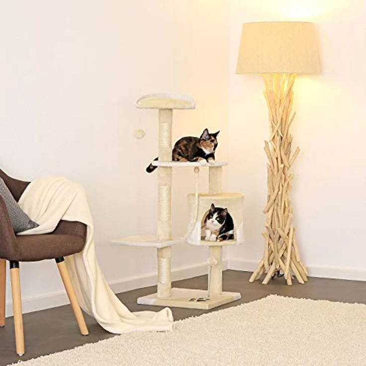 lionto Kratzbaum Kletterbaum Katzenkratzbaum Katzenbaum Höhe 112 cm, beige/weiß – Bild 3