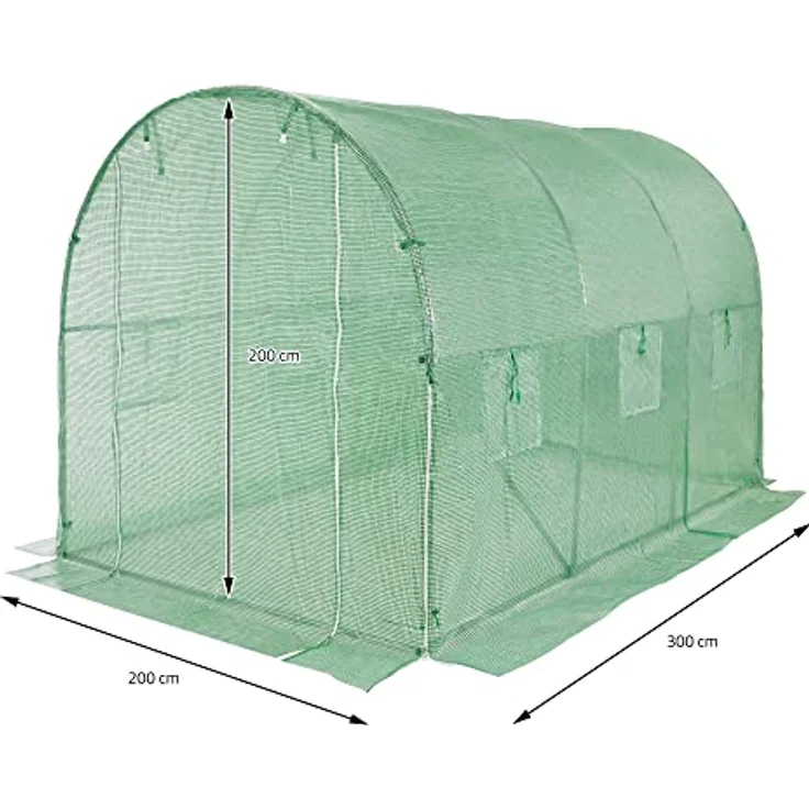 ECD Germany Gewächshaus Ersatzabdeckung 300x200x200 cm 6m² Grün, Reißverschluss, Tür, 6 Fenstern, Reißfeste Ersatzfolie Gewächshausfolie Gartenfolie Foliengewächshaus Treibhaus Gartentunnel Frühbeet – Bild 4