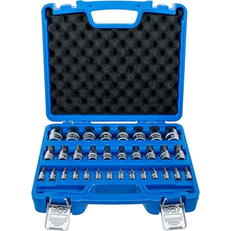 BGS 74258 Bit-Einsatz-Satz, 32-teilig, Innenvierkant 6,3 mm (1/4"), 10 mm (3/8"), 12,5 mm (1/2"), Innensechskant 2-19 mm, metrisch und Zollgrößen, inklusive Kunststoffkoffer – Bild 1