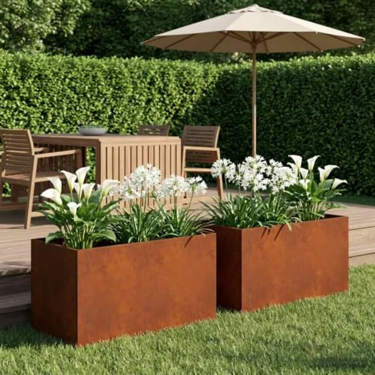 vidaXL Hochbeet, Garten-Pflanzgefäß 2er Set, wetterfester Stahl in Rostoptik, 80 x 50 x 50 cm – Bild 2