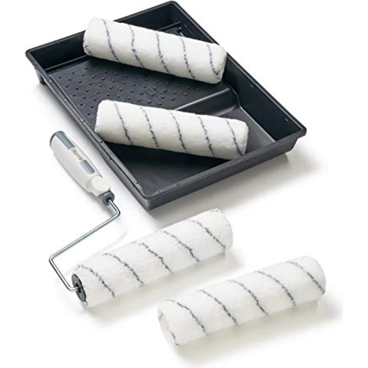 Harris Farbroller Set 23 cm, Malerrolle mit Bügel, 4 Walzen für Dispersions- & Latexfarbe, spritzarm, ideal für verputzte Wände – Bild 2