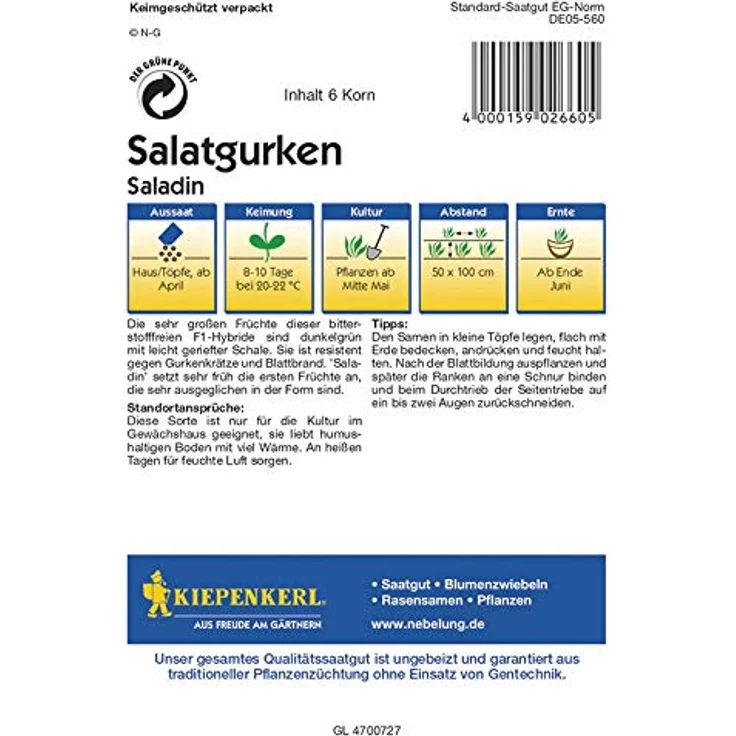 Kiepenkerl Salatgurken Gewächshaus Schlangengurke Saladin – Bild 3