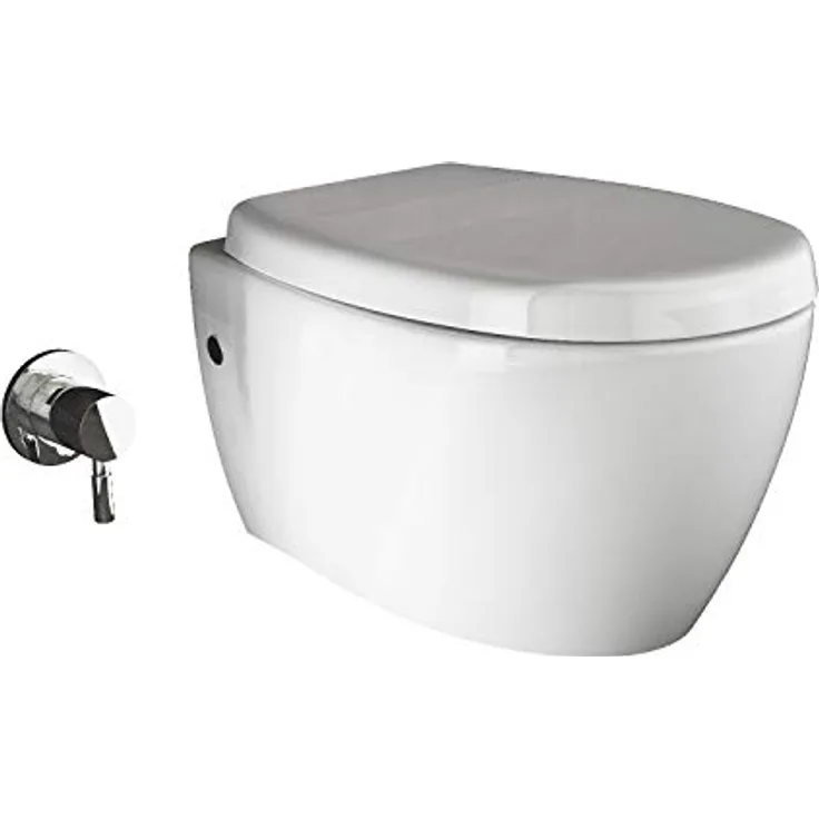 Aqua Bagno | Taharet Toilette mit Dusch-WC, Toilette mit Bidet-Funktion/Duschfunktion, Hänge-WC, Wand-WC | 51 cm lang