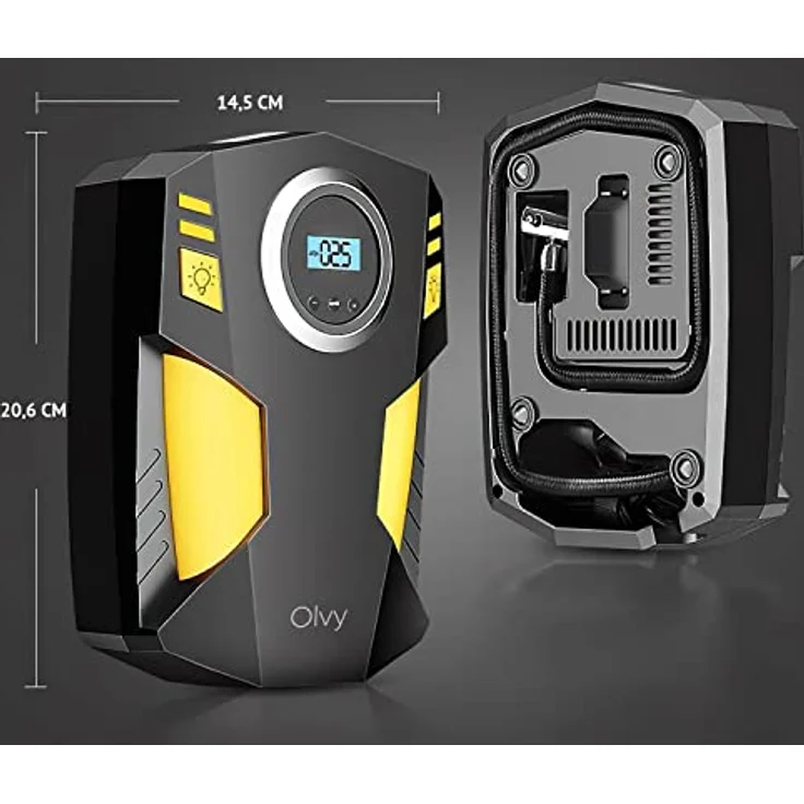Olvy Elektrische Luftpumpe Tragbare Reifenpumpe mit 12V Motor und Digitaldisplay, schnelles Aufpumpen für PKW und Sportgeräte – Bild 4