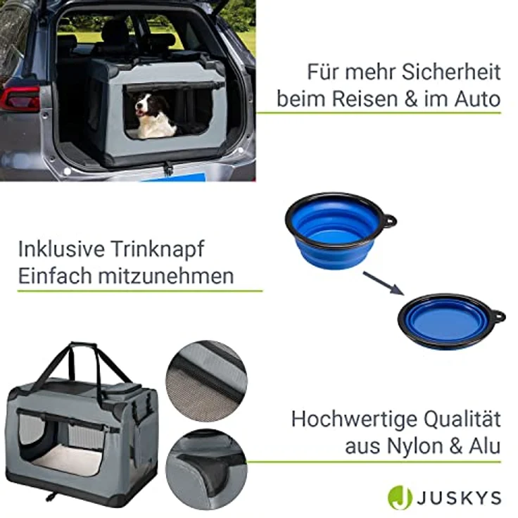 Juskys Hundetransportbox Lassie S (grau) faltbar - 34 x 50 x 36 cm - Hundetasche mit Decke, Tasche & Griffen - Stoff Transportbox für Hunde – Bild 4