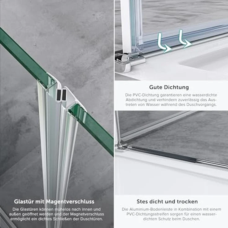 doporro Dusch-Drehtür Nischentür Teramo24, 80x195 cm, ESG-Sicherheitsglas, Aluminiumprofil, Hebe-/Senkmechanismus, Edelstahlgriffe - Preisvergleich – Bild 5