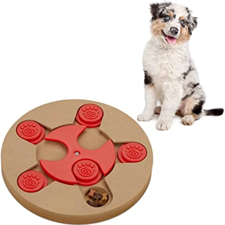 Relaxdays Intelligenzspielzeug für Hunde, Leckerli verstecken, interaktives Hundespielzeug Intelligenz, MDF, natur/rot, 1 Stück – Bild 1