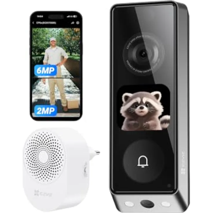 EZVIZ EP8 Ultra WLAN Video Türklingel, kabellos mit Dual-Kamera 6MP+2MP, KI-Personenerkennung, 32GB eMMC-Speicher, zwei Wechselakkus