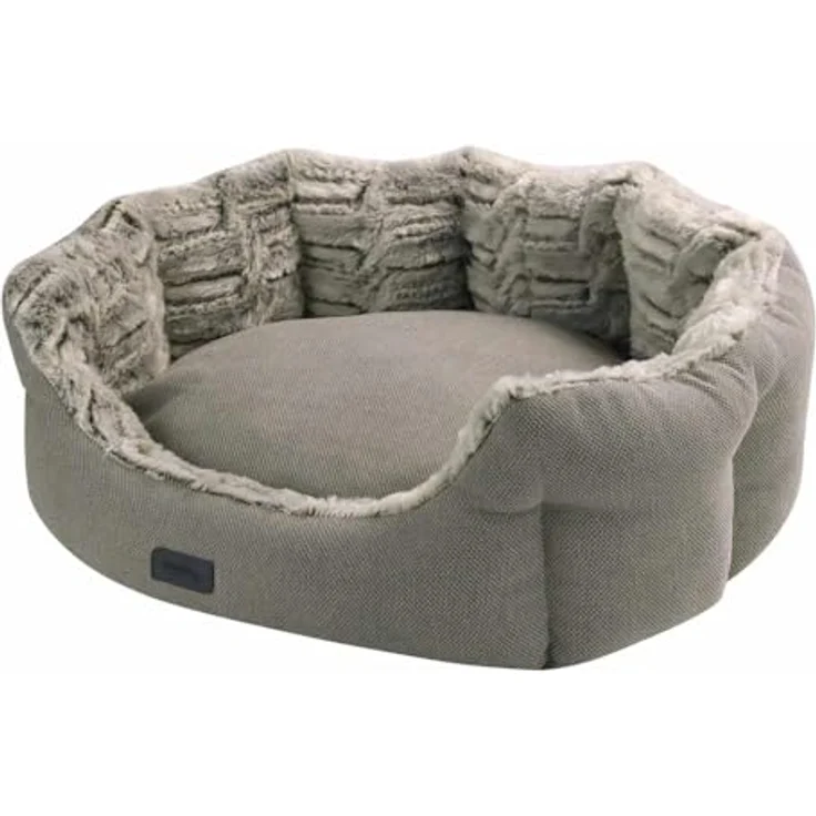 Nobby Komfort Bett oval CACHO, kuschelig weich mit Wendekissen und Anti-Rutsch-Beschichtung, Hellbraun 55 x 50 x 21 cm – Bild 2