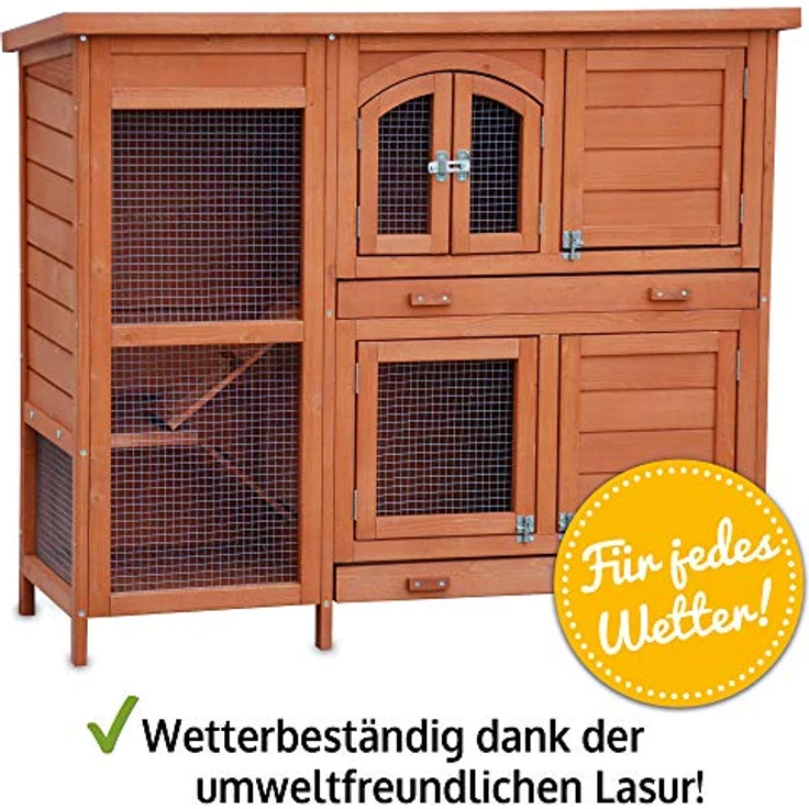 zooprinz brandneuer Hasenstall Krümmel - Zweistöckiges Kaninchenhaus mit XXL Kotschubladen - Witterungsbeständig und leicht zu reinigen - Kleintierstall, Holz (XXL, Braun) – Bild 2