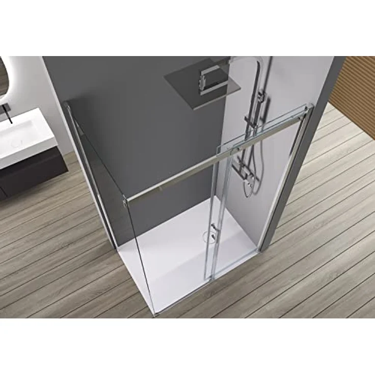 NEXTREND Eckdusche DX806A FLEX, Schiebetür aus Nano ESG-Sicherheitsglas, flexible Montage, Breite 120 cm, Seitenwand 80 cm, Chromprofil – Bild 5