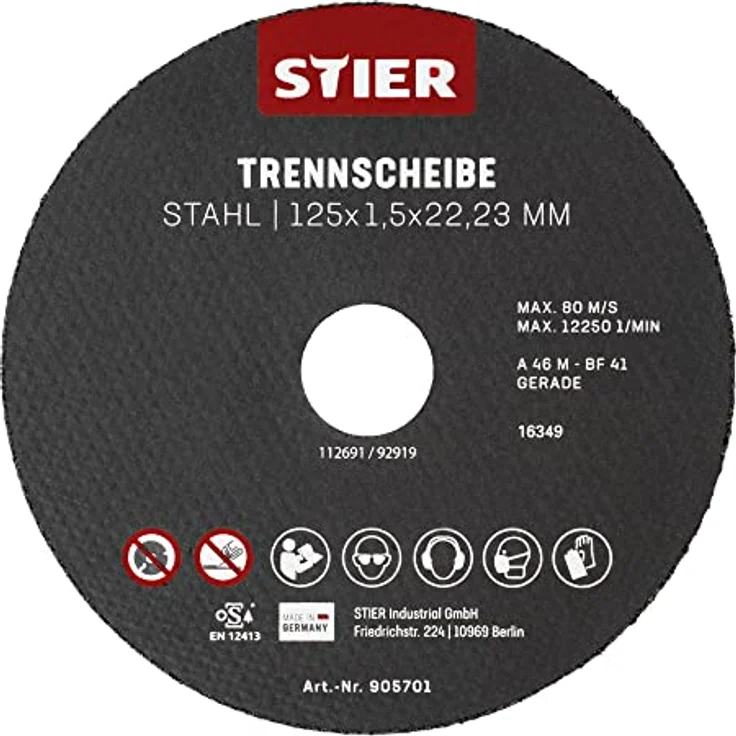 STIER Trennscheiben Stahl, Maße: 125 x 1,5 x 22,23; Form 41; gerade Ausführung; 25 Stück, für Winkelschleifer jeder Art; Für Edelstahl, Stahlguss, etc. – Bild 1