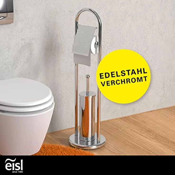 EISL Stand WC Garnitur BA0001 Chrom, Bad Zubehör mit Toilettenpapierhalter und WC-Bürstenhalter für das Badezimmer, Moderne Badezimmer Deko, Rollenhalter, 800mm – Bild 3